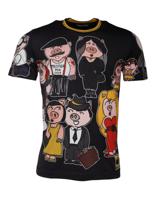 Dolce & Gabbana – Schwarzes T-Shirt mit Rundhalsausschnitt „Jahr des Schweins 2019“