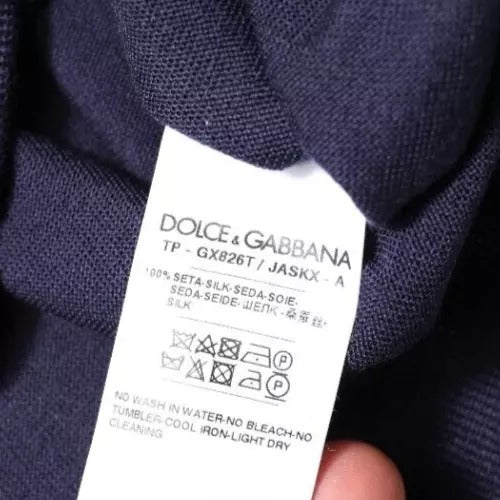 Dolce & Gabbana Marineblauer Seidenpullover mit V-Ausschnitt