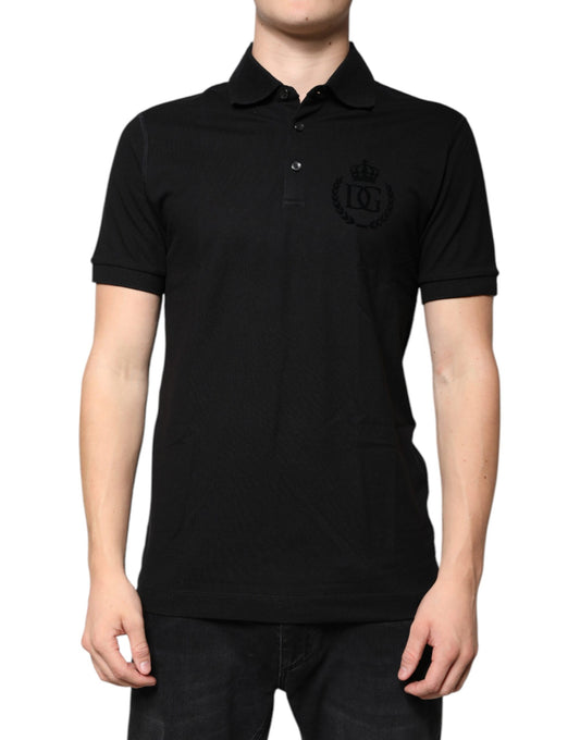 Dolce & Gabbana – Schwarzes Poloshirt mit DG-Kragen und kurzen Ärmeln