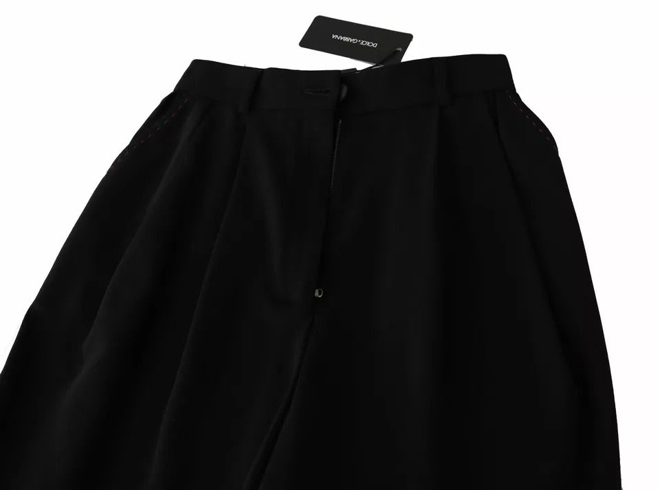Dolce & Gabbana – Schwarze, verkürzte Hose aus Wolle mit hoher Taille und Falten vorne