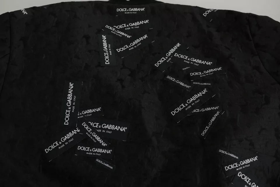 Dolce & Gabbana – Bomberjacke aus Brokat mit durchgehendem Reißverschluss und Logo-Patch in Schwarz