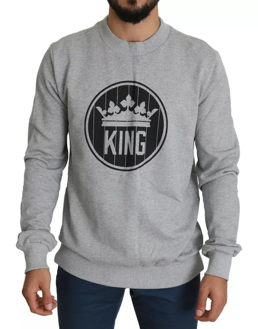 Dolce & Gabbana Grauer Pullover aus Baumwolle mit Crown King-Print
