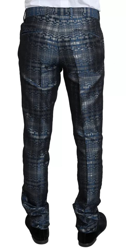 Dolce & Gabbana – Blau-silberner, glänzender, zweiteiliger, schmaler GOLD-Anzug