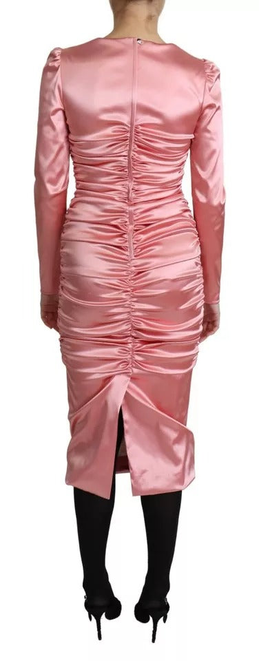 Dolce & Gabbana – Rosafarbenes, figurbetontes Midikleid mit langen Ärmeln