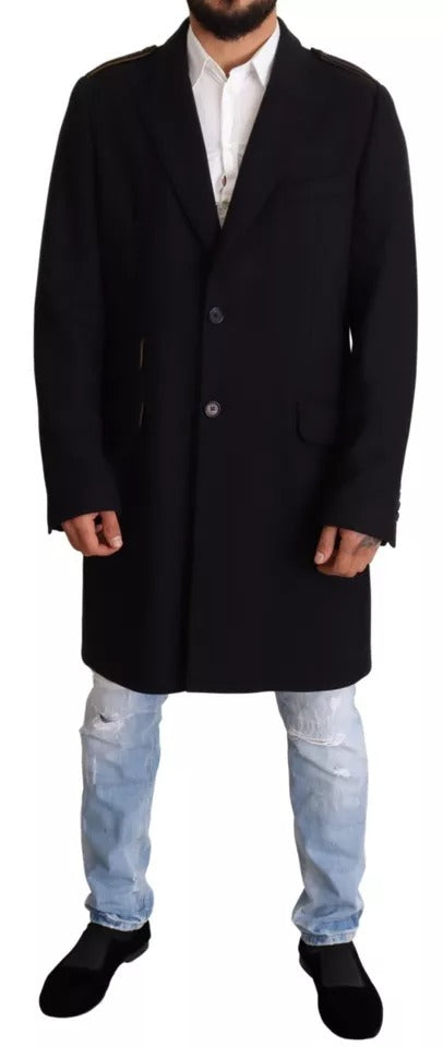 Dolce & Gabbana Blauer Trenchcoat Lange Woll-Stretchjacke