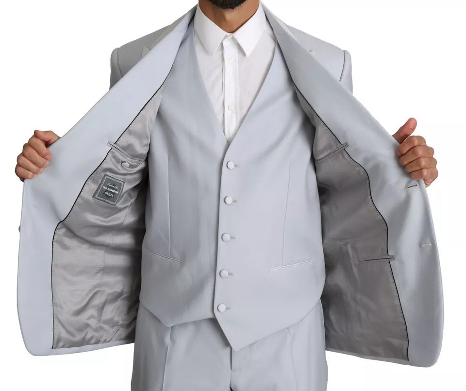 Dolce & Gabbana Hellblauer 3-teiliger Anzug aus Wolle SICILIA