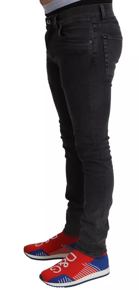 Dolce & Gabbana – Graue Skinny-Jeans aus Stretch-Denim mit Logo