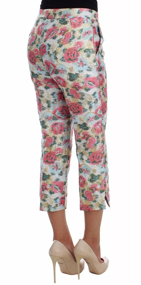 Dolce & Gabbana – Weiß-rosa Brokathose mit Blumenmuster