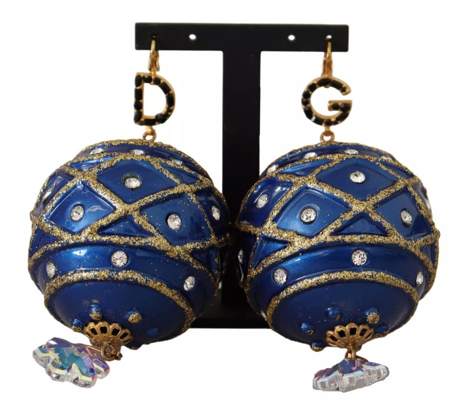 Dolce & Gabbana Gold Messing Blau Weihnachtskugel Kristall Haken Schmuck Ohrringe