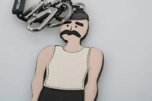 Dolce & Gabbana Schlüsselanhänger mit Fischer-Logo aus schwarzem Leder