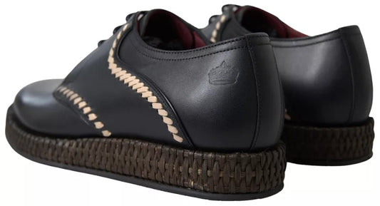 Dolce & Gabbana – Derby-Schuhe aus schwarzem Leder in Beige