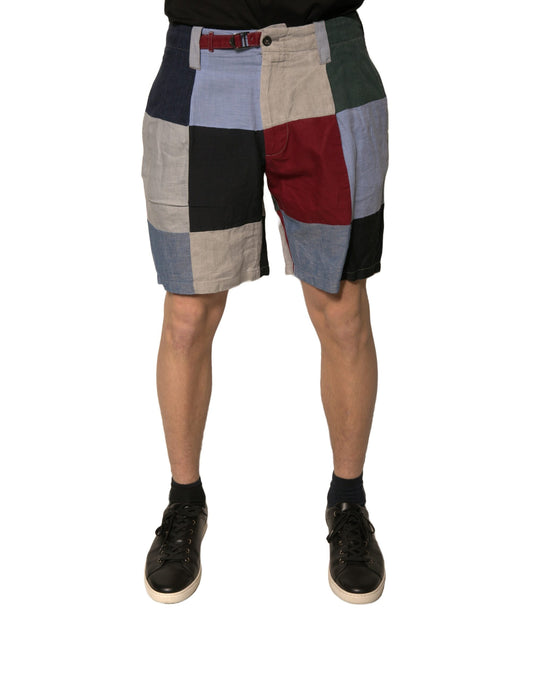 Dolce & Gabbana Mehrfarbige Patchwork-Chinoshorts aus Leinen für Herren