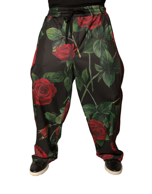 Dolce & Gabbana – Schwarze Jogginghose aus Polyester mit Blumenmuster