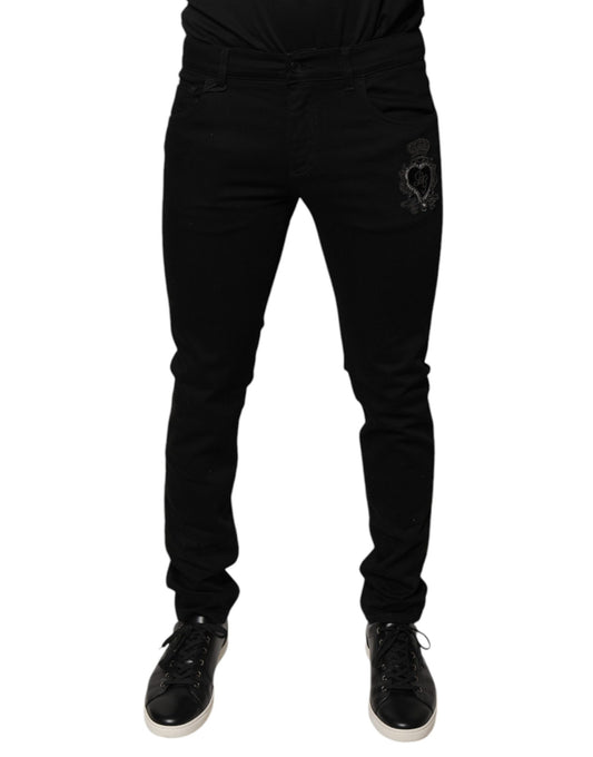 Dolce & Gabbana – Schwarze Skinny-Jeans aus Baumwolle mit DG-Kronenlogo