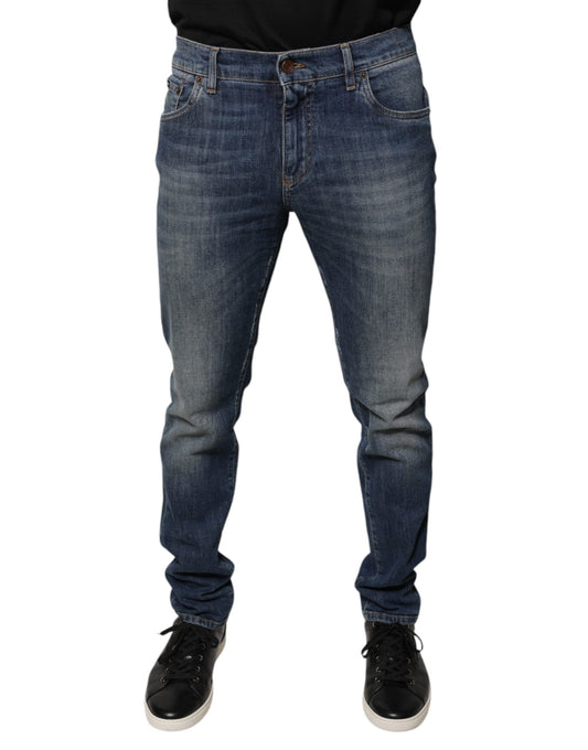 Dolce & Gabbana, Blaue Skinny-Jeans aus Baumwolle mit DG-Kronenlogo