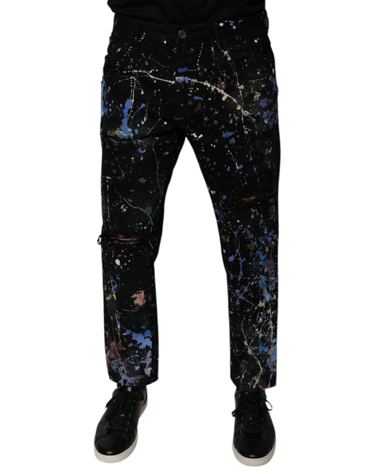 Dolce & Gabbana – Schwarze Skinny-Jeans aus Baumwoll-Color-Splash-Denim