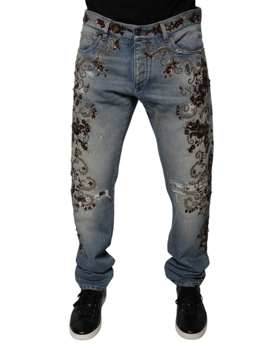 Dolce & Gabbana – Hellblaue Skinny-Jeans mit Stickerei