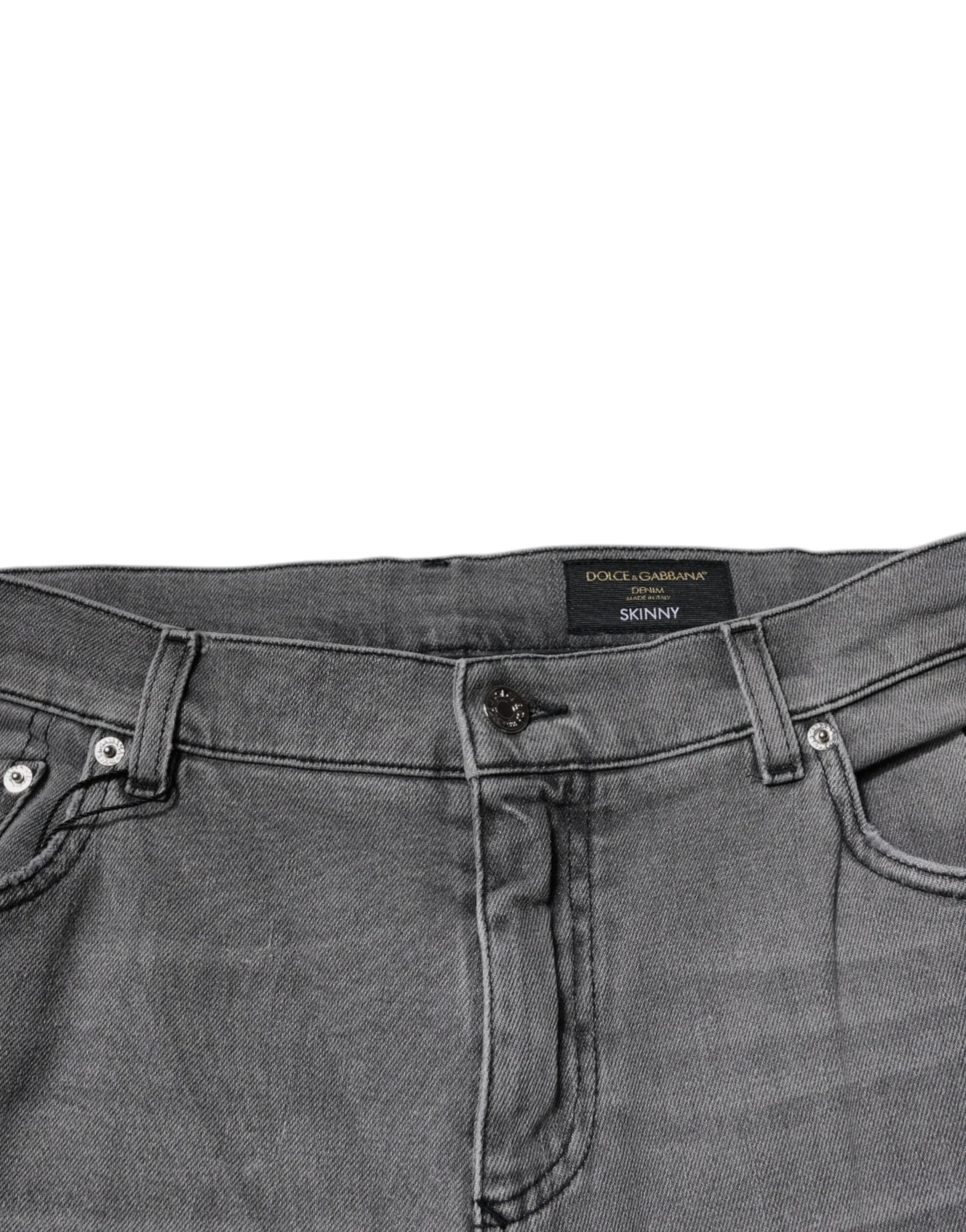Dolce & Gabbana – Graue Skinny-Jeans aus Baumwolle mit Grafikdruck