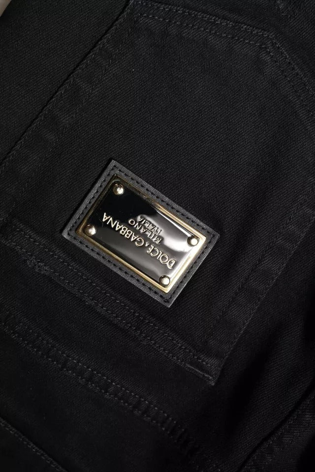 Dolce & Gabbana – Schwarze Skinny-Jeans aus zerfetztem Baumwolldenim mit Logo