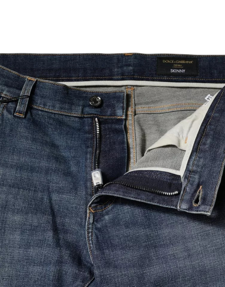 Dolce & Gabbana – Blaue Skinny-Jeans aus Baumwolle mit Logo-Schild