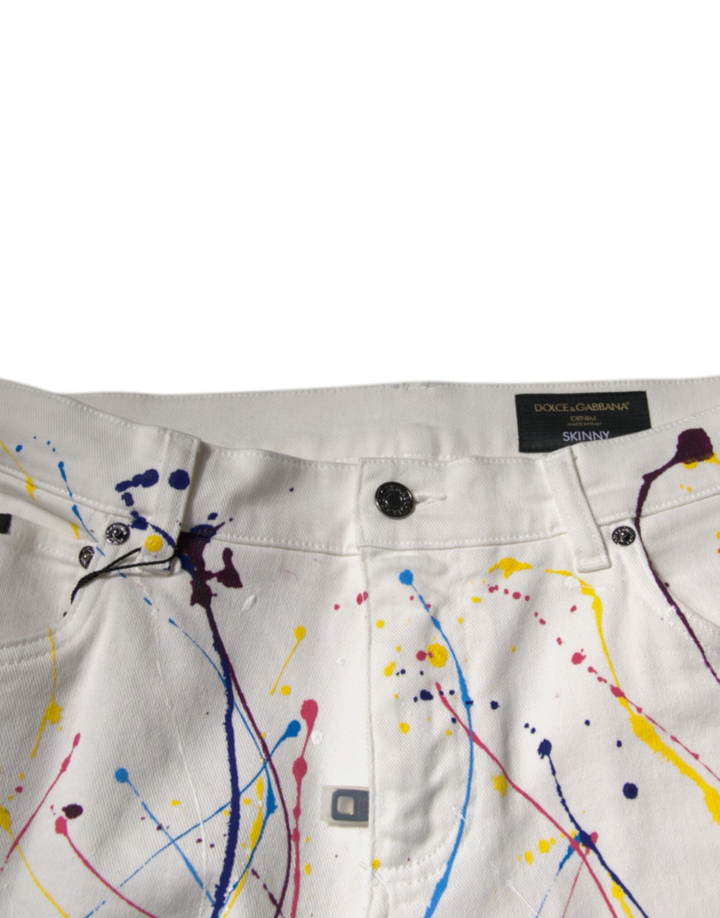 Dolce & Gabbana – Weiße Skinny-Jeans mit Farbspritzer-Print