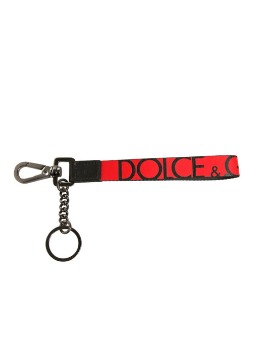 Dolce & Gabbana Schlüsselanhänger mit rotem Logo, Leder, silbernem Messinghalter