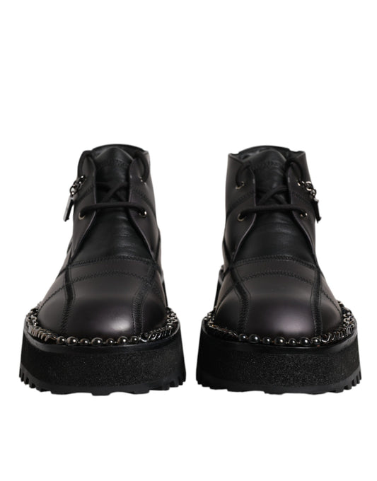 Dolce & Gabbana – Schwarze Ankle Boots aus Leder mit Schnürung
