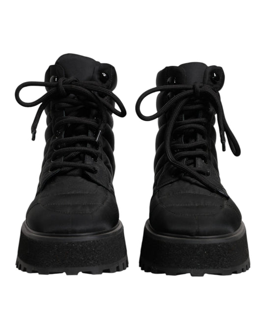 Dolce & Gabbana – Schwarze, gepolsterte Schnürstiefel mit halbhohem Schaft
