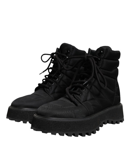Dolce & Gabbana – Schwarze, gepolsterte Schnürstiefel mit halbhohem Schaft