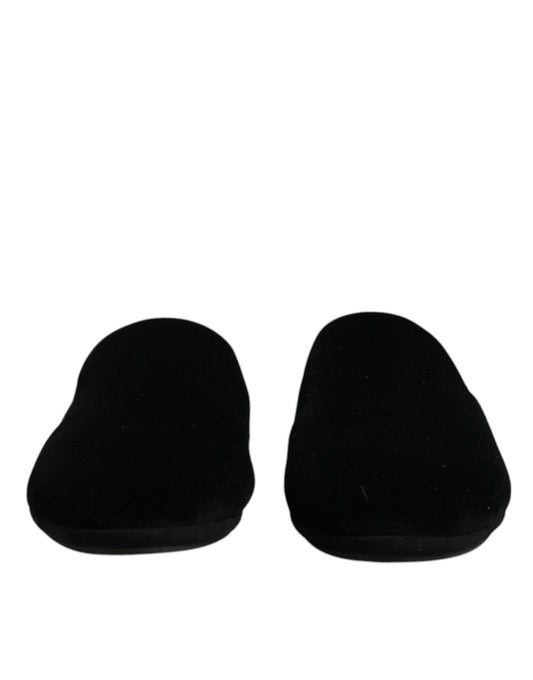 Dolce & Gabbana – Flache Slipper aus schwarzem Viskosesamt