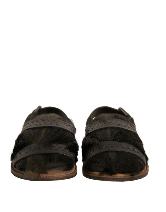 Dolce & Gabbana Grüne Gazelle Haarleder Flats Sandalen Schuhe