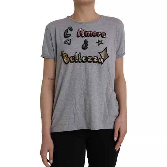 Dolce & Gabbana Graues L'Amore E'Bellezza Top-T-Shirt aus Baumwolle