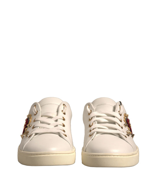 Dolce & Gabbana Weiße Leder Gold Rote Herz Sneakers Schuhe