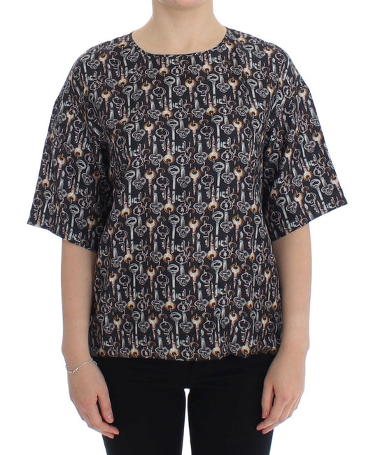 Dolce & Gabbana – Seidenbluse mit grauem Gold-Schlüsseldruck