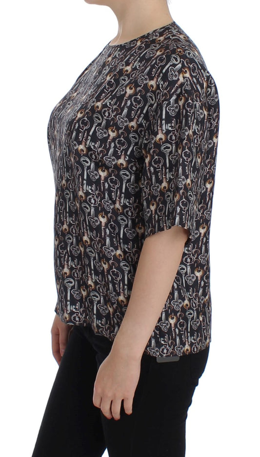 Dolce & Gabbana – Seidenbluse mit grauem Gold-Schlüsseldruck