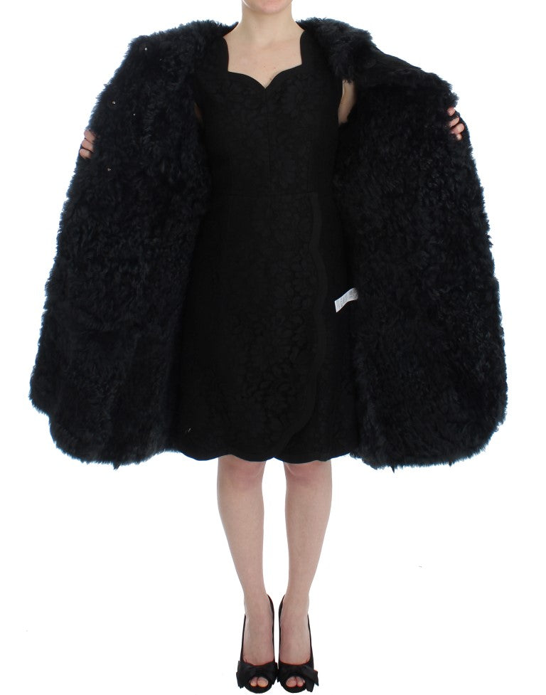 Dolce & Gabbana – Langer Jackenmantel aus schwarzem Ziegenfell-Lammfell