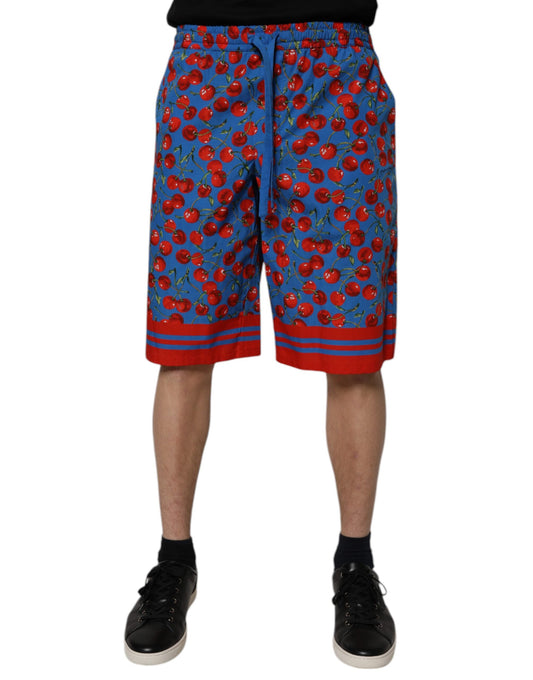 Dolce & Gabbana – Bermudashorts aus Baumwolle mit blauem Kirschdruck