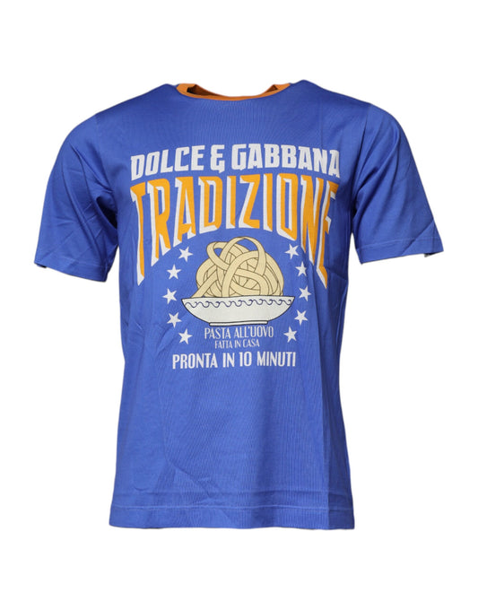 Dolce & Gabbana – Blaues Baumwoll-T-Shirt mit Rundhalsausschnitt und grafischem Print