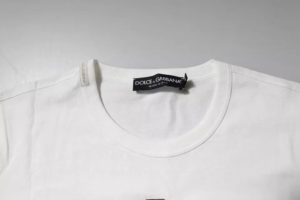 Dolce & Gabbana – Weißes Baumwoll-T-Shirt mit Rundhalsausschnitt und Blumenlogo