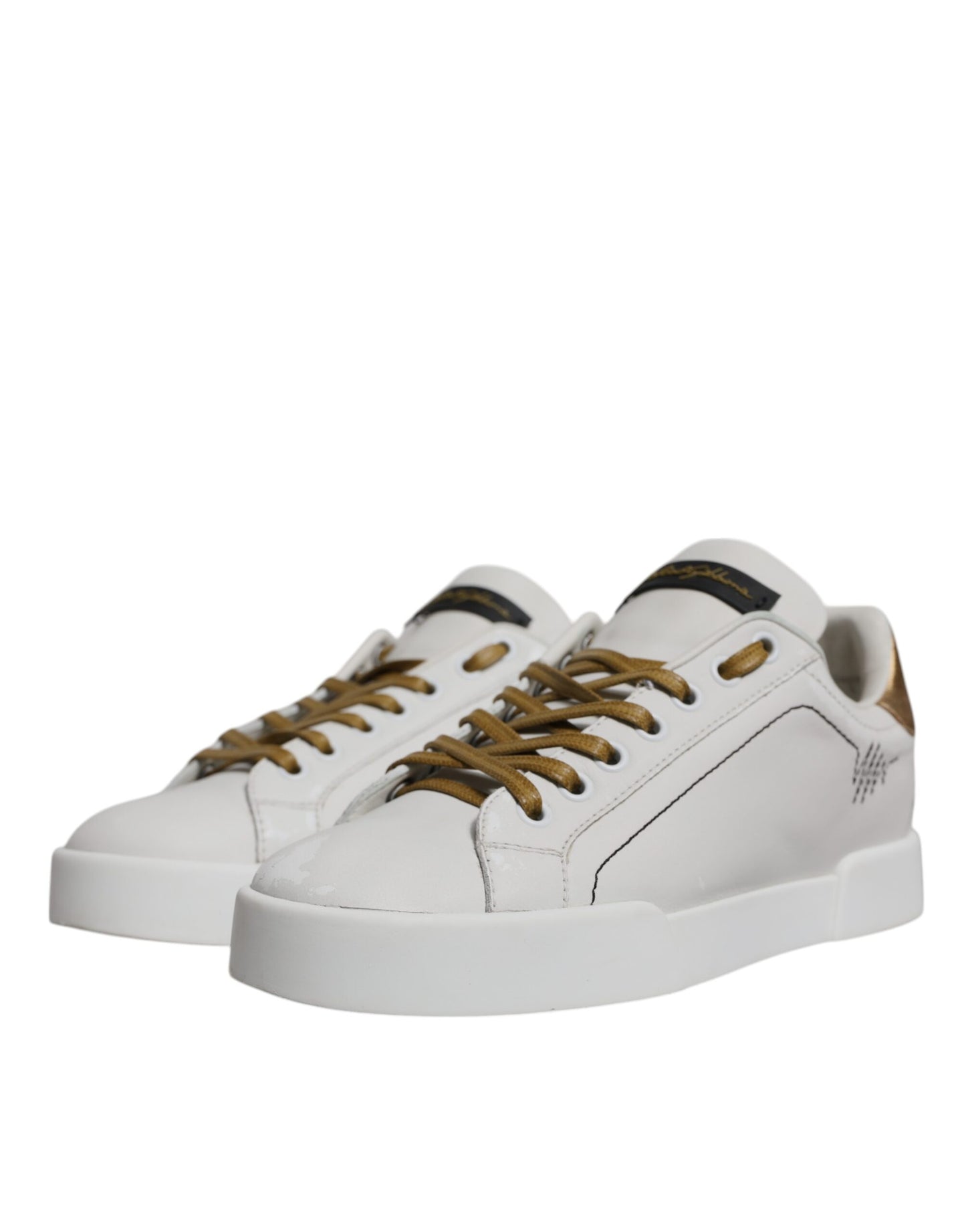 Dolce & Gabbana Weißgold Leder Low Top Sneakers Schuhe