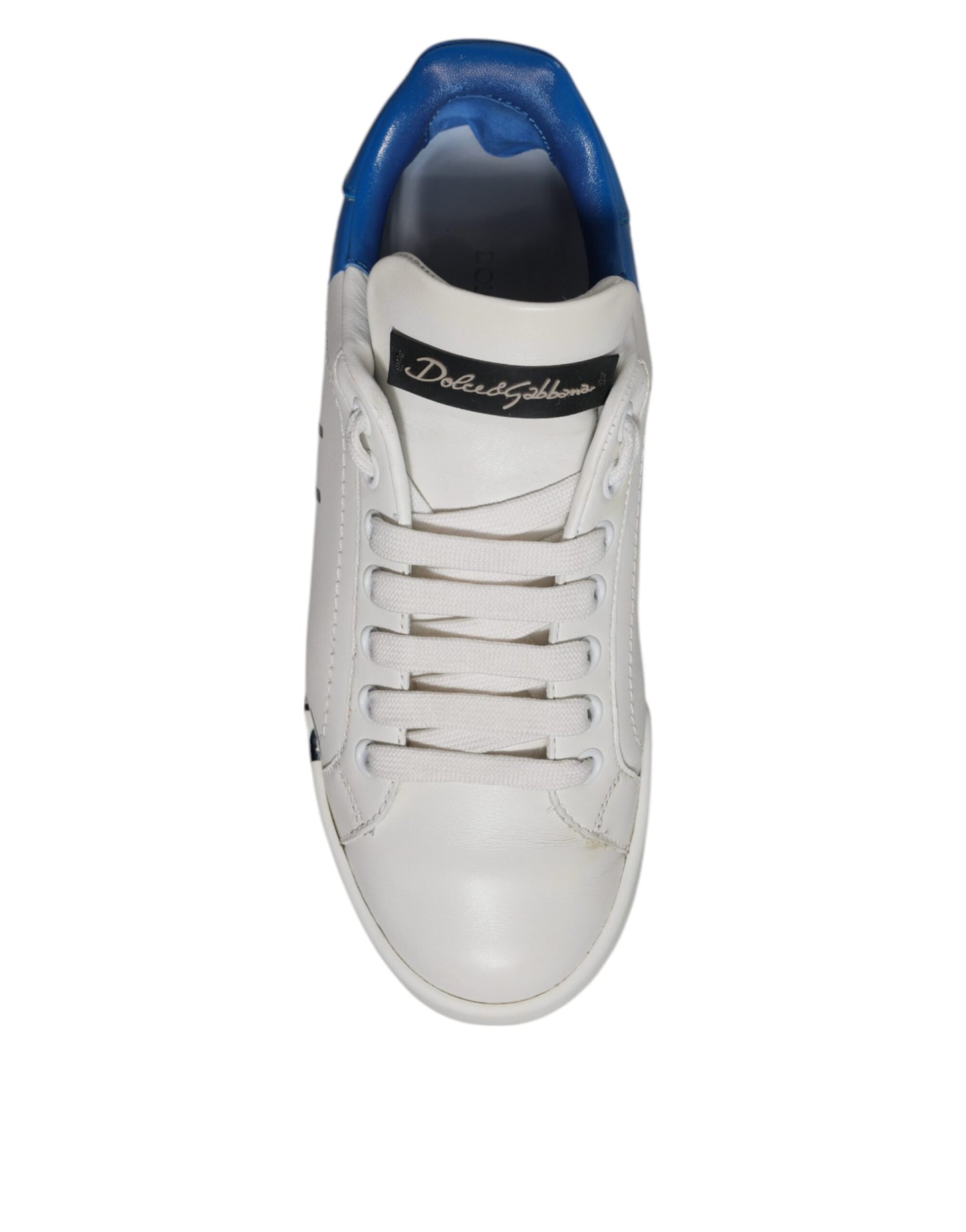 Dolce & Gabbana White Blue Logo Portofino Sneakers Shoes