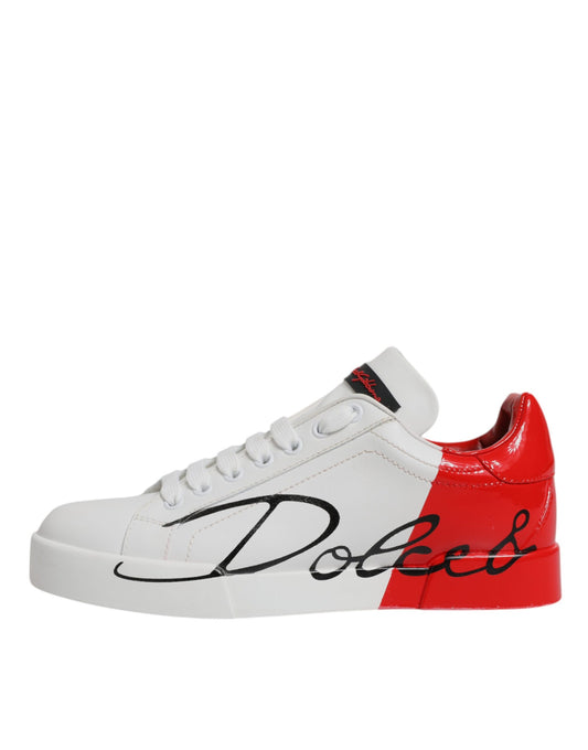 Dolce & Gabbana White Red Logo Portofino Sneakers Shoes