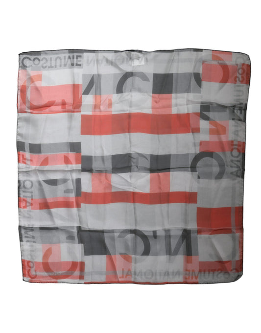 Costume National Gray Red Silk Square Neck Wrap Scarf