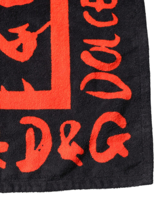 Dolce & Gabbana – Strandtuch aus Baumwolle mit schwarzem und rotem Logo-Print