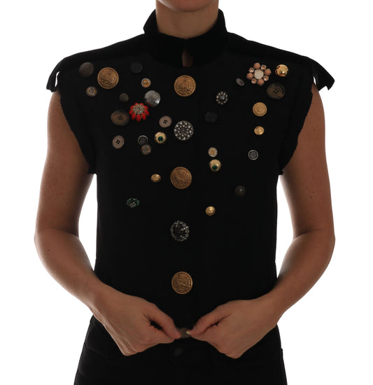 Dolce & Gabbana – Schwarze, verzierte Militärjacke mit Blumenmuster