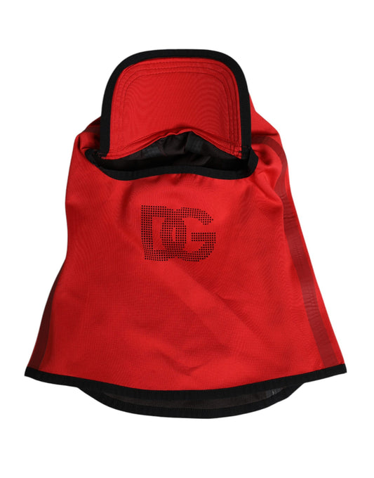 Dolce & Gabbana – Balaclava-Mütze aus Polyester mit rotem Logo und breiter Krempe