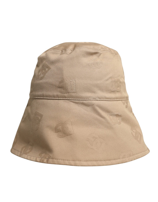 Dolce & Gabbana Beige Baumwoll-Bucket-Cap mit Logo-Monogramm