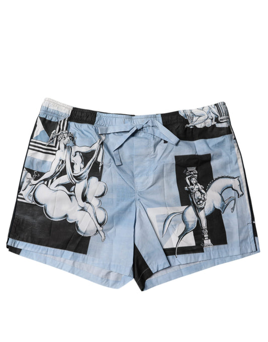 Dolce & Gabbana Blaue Herrenshorts aus Baumwolle mit Statuendruck