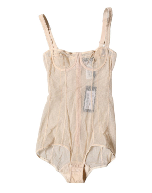 Dolce & Gabbana Beige Tüll Balconette BH Bodysuit Unterwäsche