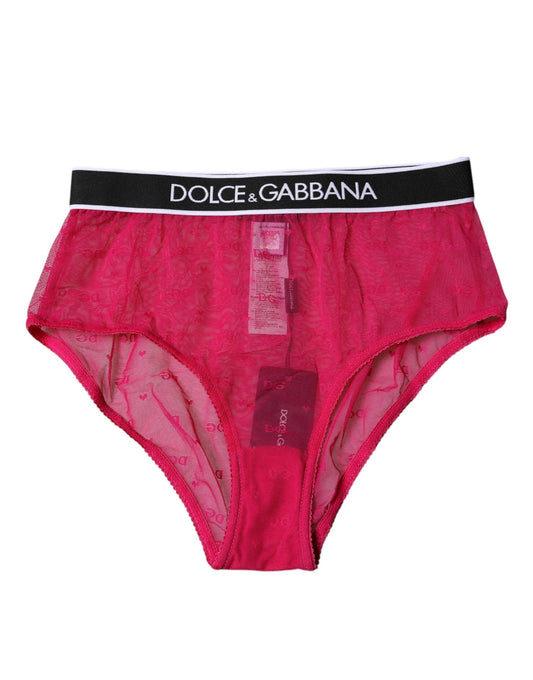 Dolce & Gabbana – Slip aus Nylon mit mittlerer Taille und Tüll in Fuchsia
